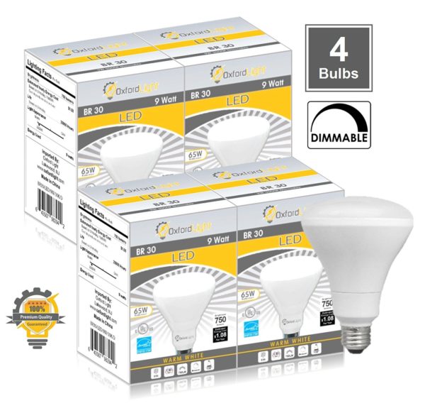 Oxford Light BR30 LED Bulb, 9W (65W equivalent), 3000K (Soft White Glow), Wide Flood Light Bulb, 120° Beam Angle, Medium Base (E26), Dimmable, UL-Listed (4-Pack) - Image 2